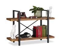 Relaxdays Libreria Scaffale, Mobile con 2 Ripiani, 64,5x90x33,5 cm, Metallo & MDF, Mensole Moderne Industrial, Marrone