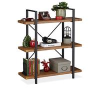 Relaxdays Libreria Scaffale, Mobile con 3 Ripiani, 102x90x33,5 cm, Metallo & MDF, Mensole Moderne Industrial, Marrone, Acciaio, Fibra di Legno, 1 pz