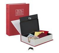 Relaxdays 10020800_47 Libro Cassaforte con Serratura, Cassetta di Sicurezza, Acciaio, 2 Chiavi, HxLxP: 27x20x6,5 cm, Rosso