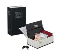 Relaxdays Libro Cassaforte con Chiavi, Piccolo, Dizionario Tascabile, Acciaio, HxLxP: 18 x 11,5 x 5,5 cm, Nero