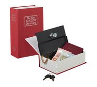 Relaxdays Libro Cassaforte con Chiavi, Piccolo, Dizionario Tascabile, Acciaio, HxLxP: 18 x 11,5 x 5,5 cm, Rosso