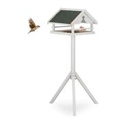 Relaxdays Mangiatoia per Uccelli con Supporto, Casetta con Tetto Resistente alle Intemperie, HLP: 120x62x55 cm, Bianca, Cartone catramato