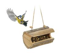 Relaxdays Mangiatoia per Uccelli, Base in Legno, per Mangime, da Esterno, Nido Artificiale, HxLxP 12x18x12,5 cm, Natura