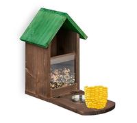 Relaxdays Mangiatoia per Scoiattoli, Casetta in Legno da Appendere, con Ciotola Acqua, HLP 28x17x28,5 cm, Marrone Verde
