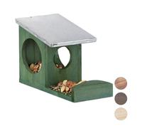 relaxdays Mangiatoia per Scoiattoli in Legno, Tettuccio Metallico Resistente alle Intemperie da Appendere Verde Scuro