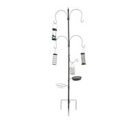 Relaxdays Mangiatoia per Uccelli, 6 in 1, picchetto, Ciotola per Acqua e mangime, Cestino, Dispenser per grani, Acciaio, Colonna di Alimentazione, Nero