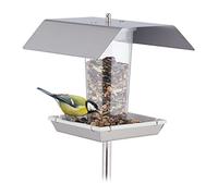 Relaxdays Mangiatoia per Uccelli, Casetta da Appendere o da Terra, Dispenser Mangime da Esterno con Supporto, Argentato, 167 x 17,5 x 17 cm
