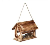 Relaxdays Mangiatoia per Uccelli, Casetta in Legno Bruciato, Marrone | Appendere, per Mangime Uccellini, HLP: 24x30x21 cm