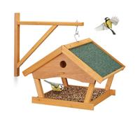 Relaxdays Casetta per Uccellini, Mangiatoia in Legno Dispenser di Mangime da Esterno, Decorazione da Giardino, Naturale
