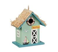Relaxdays Mangiatoia per Uccelli Decorativa, Casetta in Legno da Appendere, con Tettino, 24,5 x 19 x 13,5 cm, Colorata