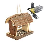 Relaxdays Mangiatoia per Uccelli Decorativa, Legno e Corteccia, HLP18x13,5x19,5cm, Appendere, Giardino e Balcone, Natura, 1 pz