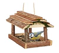 Relaxdays Mangiatoia per Uccelli Decorativa, Muschio e Corteccia, HLP 19x21x23 cm, Appendere, Giardino e Balcone, Natura