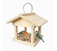 Relaxdays Mangiatoia per uccelli in legno da appendere, HxBxT: 22 x 26 x 22 cm, giardino e balcone, naturale