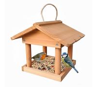 Relaxdays Mangiatoia per uccelli in legno, da appendere, HxLxP: 22 x 26 x 22 cm, giardino & balcone, arancione