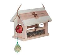 Relaxdays Mangiatoia per Uccelli, in Legno d'Abete, HLP 24x31x20 cm, da Appendere e Poggiare, Giardino e Balcone, Natura, Acciaio Inox