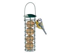 Relaxdays Mangiatoia per Uccelli Selvatici, da Appendere, Dispenser per Mangime, Coperchio, Ferro, 31 cm, Verde Scuro