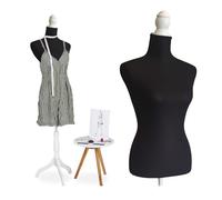 Manichino da sarto Relaxdays, donna, taglia 36/38, regolabile in altezza 160-175 cm, supporto in legno, nero