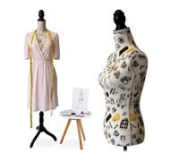 Manichino da sarto Relaxdays, donna, taglia 36/38, regolabile 160-175 cm, supporto in legno, design Londra, crema/nero