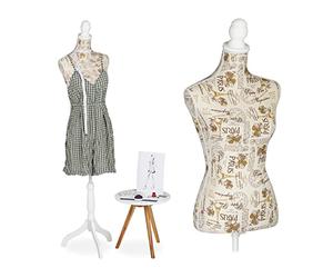 Relaxdays Manichino Sartoriale da Donna da Cucito, Altezza Regolabile HLP 167x41x34 cm, Busto da Sarta, Sartoria, Crema