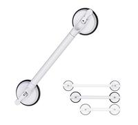 Relaxdays Manico Maniglia da Doccia con Ventose, L 57-69 cm, 70 kg di Capacità, Supporto per Vasca, Anziani e Bambini, Bianco, Gomma, 57-69