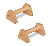 Relaxdays Maniglie Push Up, Set da 2 Manubri Fitness in bambù, Allenamento Casa e Palestra, 10,5 x 14 x 23 cm, Marrone