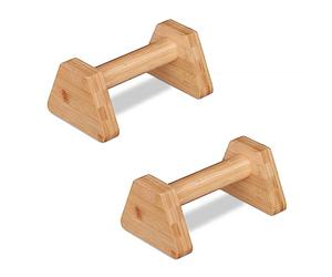 Relaxdays Maniglie Push Up, Set da 2 Manubri Fitness in bambù, Allenamento Casa e Palestra, 10,5 x 14 x 23 cm, Marrone