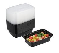 Relaxdays Meal Prep Contenitori, Set da 24 Lunch Box, Scatola Riutilizzabile con Coperchio, per Cibo al Microonde, Nero, 6,5 x 22 x 15 cm