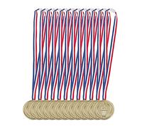 Relaxdays Medaglie d’Oro per Bambini in Set da 12, con Nastro, Fiaccola, Premio per Vincitori, 5 cm Ø, Plastica, Dorato, Poliestere