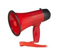 Relaxdays Megafono per Tifosi, Altoparlante in Plastica per Feste e Stadio, 10 Watt, HxLxP: 21 x 13,5 x 22 cm, Rosso