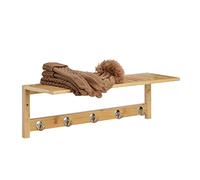 Relaxdays Mensola Appendiabiti, Attaccapanni con Ripiano, Bagno e Ingresso, 5 Ganci, in bambù, HLP 18x62x16 cm, Naturale