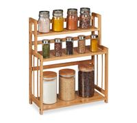 Relaxdays Portaspezie in legno di bambù regolabile, 3 ripiani, salvaspazio, 50x41,5x18 cm, naturale