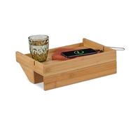 Relaxdays Mensola da Letto, Mini Comodino Sospeso da Agganciare, 10 x 33 x 24 cm, Fessure per Cavi, in bambù, Naturale, Ferro