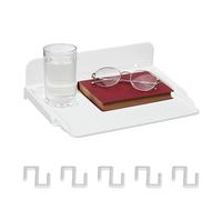 Relaxdays Mensola da Letto, Mini Comodino Sospeso da Agganciare, 8,5x30x22 cm, Ripiano Allungabile in Plastica, Bianco