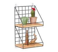 Relaxdays Mensola da Parete, 2 Ripiani, Scaffale con Design a Griglia, 41 x 25 x 16 cm, Stile Industrial, Nero Marrone