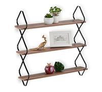 Relaxdays Mensola da Parete, 3 Ripiani, Scaffale Sospeso, HLP 60x60x18,5 cm, Stile Industrial, Ferro e MDF, Nero Marrone, Fibra di Legno