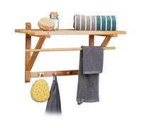 Relaxdays Mensola da Parete, Porta Asciugamani in bambù, HLP: 30 x 60 x 35 cm, Ganci Portasciugamani, Colore Naturale