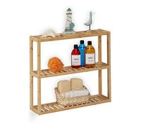 Relaxdays Mensola da Parete per Bagno, in bambù con 3 Ripiani, 54 x 60 x 15 cm, Scaffale Portaspezie in Cucina, Naturale
