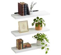 Relaxdays Mensola da parete, set da 3 pezzi, altezza x larghezza x profondità: 4 x 80 x 23 cm, effetto legno, metallo, assi da parete per soggiorno, corridoio, cucina, bianco