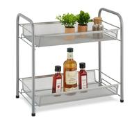 Relaxdays Scaffale Portaspezie a 2 Ripiani, Organizer Tavolo Cucina o Mensola Bagno per Make-Up, in Metallo, Argentato, 44,5x48x27 cm