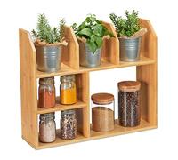 Relaxdays Mensola in Bambù, 6 scomparti, 45,5 x 55 x 16 cm Ripiano Autoportante in Cucina Porta Spezie, Bagno, Naturale