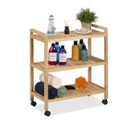 Relaxdays Mobile da Bagno con 3 Ripiani, Mobiletto su Ruote, Scaffale in Legno da Cucina, 72x65x31 cm, Marrone Chiaro