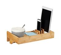 Relaxdays Mensola Letto agganciabile, Bambù, Portabevande D: 9 cm, Salvaspazio, Ideale per organizzare, Legno Naturale