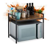 Relaxdays Mensola per Microonde Salvaspazio, Scaffale Cucina con Ripiano, HLP: 44,5x53x35 cm, Ferro e MDF, Marrone Nero, Fibra di Legno