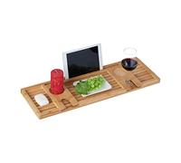 Relaxdays Mensola per Vasca da Bagno in bambù, Largo 73,5 cm, Vassoio con Scomparto per Bicchiere e Tablet, Naturale