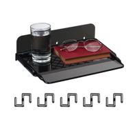 Relaxdays Mensola da Letto, Mini Comodino Sospeso da Agganciare, HLP 8,5x30x22 cm, Ripiano Pieghevole in Plastica, Nero