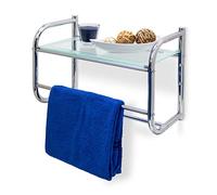 Relaxdays portasciugamani Mensola Porta Asciugamani, Oggetti Bagno, Ripiano in Vetro, 34 x 45 x 23 cm, Acciaio Inossidabile, Argentato, Argento, 1 pz