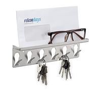 Relaxdays Mensola Portachiavi, Bacheca Appendichiavi, 6 Ganci, Portalettere, Posta, Acciaio, HLP: 7x24,5x5 cm, Argentato, Inox