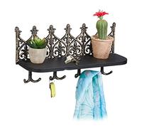 Relaxdays Portachiavi con Mensola, con 8 Ganci Appendichiavi, in Ghisa dal Look Vintage, da Corridoio, Bronzo, Legno