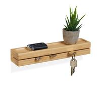 Relaxdays Mensola Portachiavi, Supporto Appendichiavi da Parete, 29,5 cm, Scaffale Portaoggetti a Muro, Bambù, Naturale