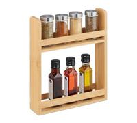 Relaxdays Mensola Portaspezie da Appoggio, Organizer Cucina, 2 Ripiani per Spezie, 30,5x25,5x6,5 cm, bambù, Naturale